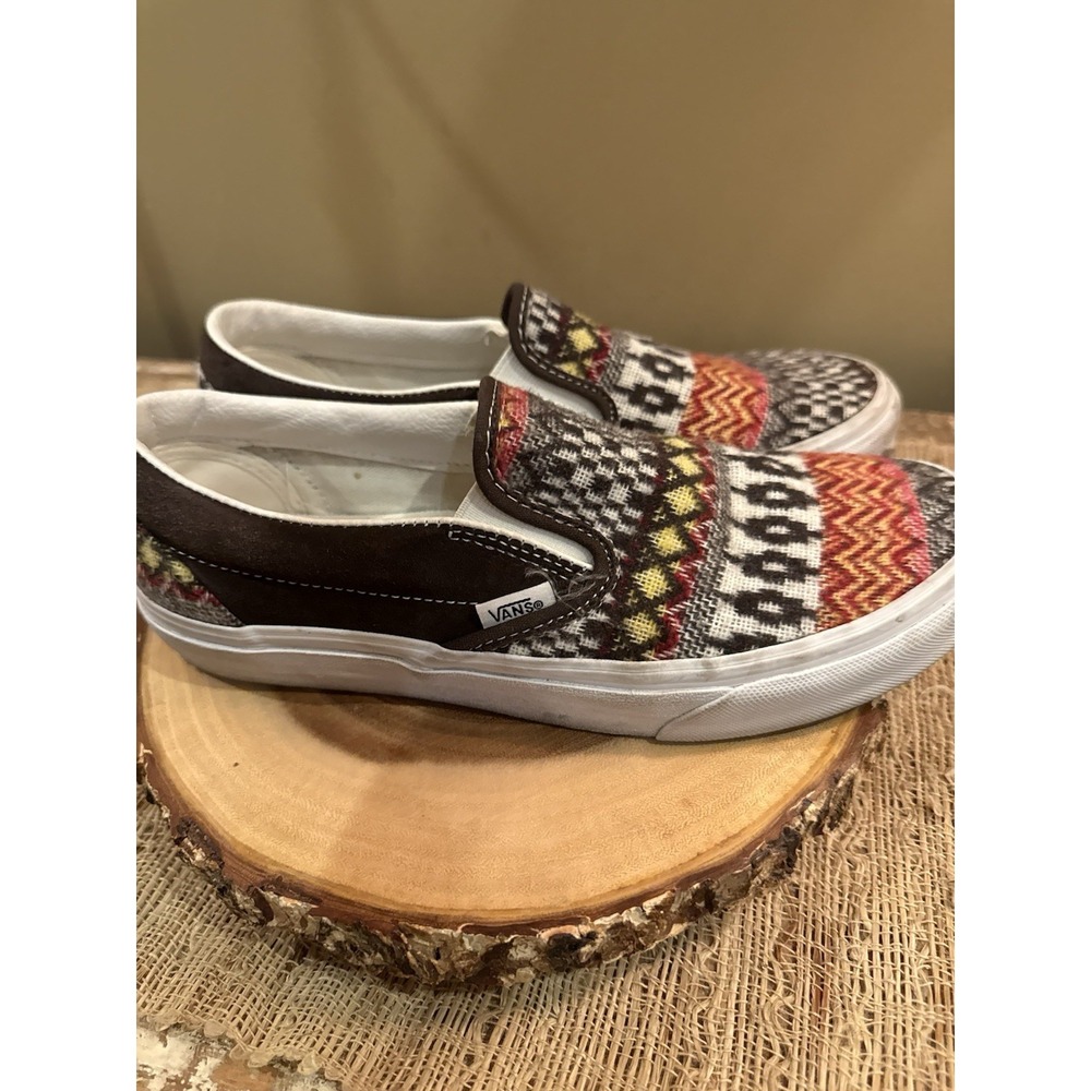 Vans Classic Slip On Fair Isle Brown Woven Textile Shoes Size Men 7 Women's 8.5 - Picture 6 of 13